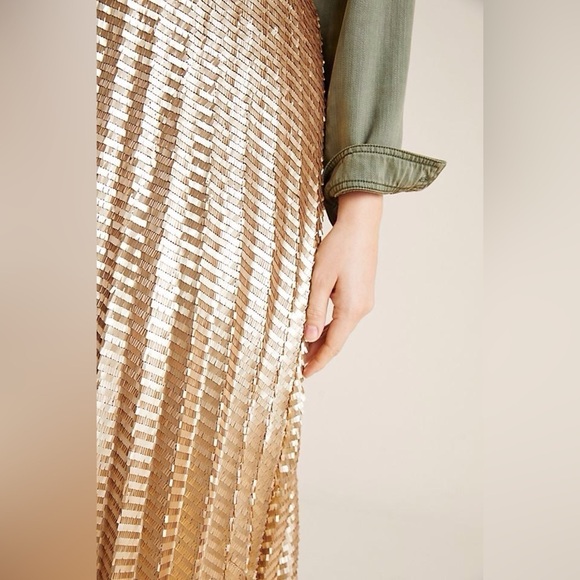 NWT Anthropologie Maeve Natalia Sequined Midi Skirt in Gold Size Small Petite. - Picture 15 of 16